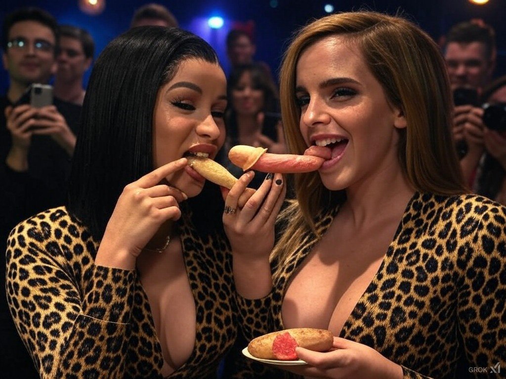5diHNjKI Emma Watson and Cardi playing with sausages 21.jpg